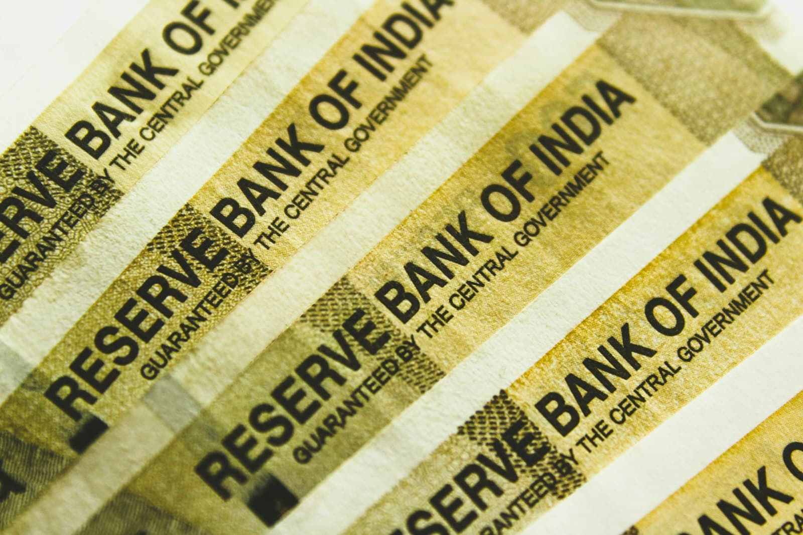 Close-up of stacked Reserve Bank of India currency notes